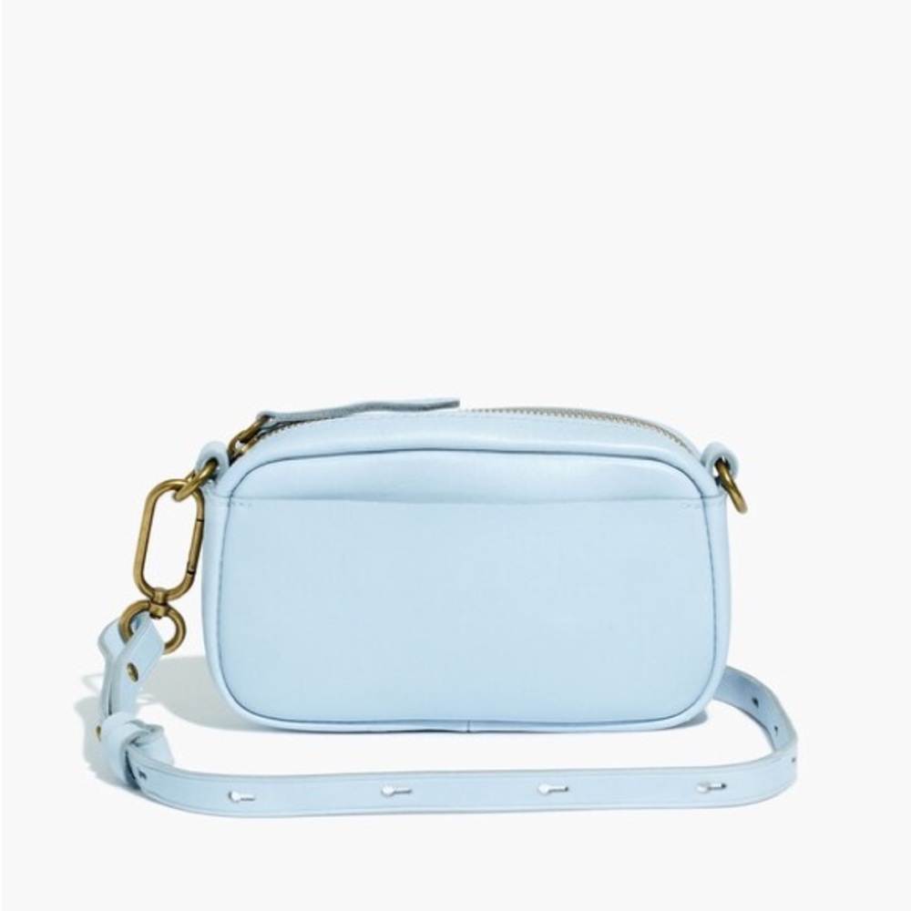 Madewell The Leather Carabiner Mini Crossbody Bag in Dusty Pool Blue